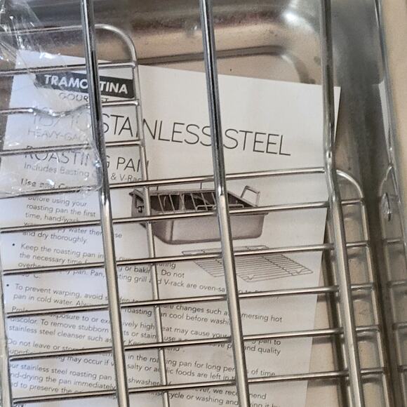 Tramontina Roasting Pan Stainless Steel 18/10 w/Basting Grill and V-rack. New - Picture 5 of 11